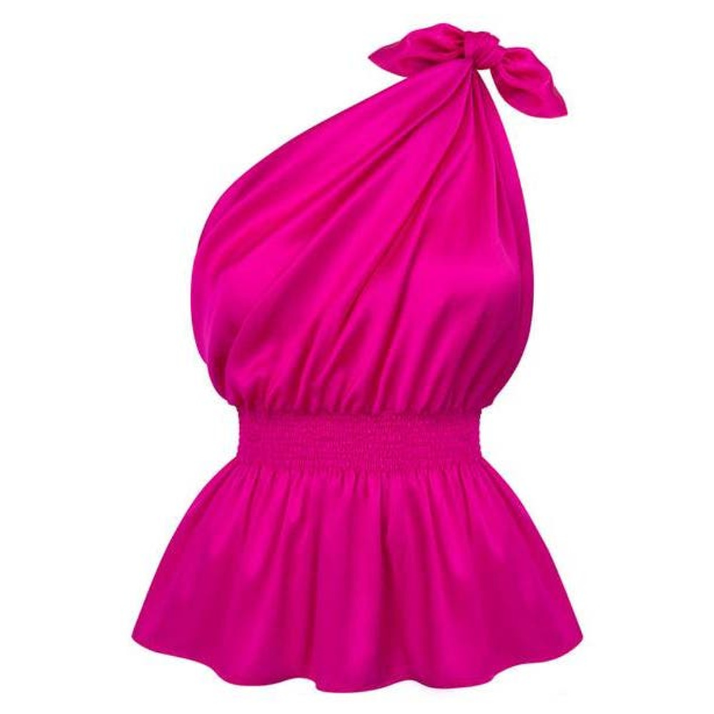 Monica Nera Demi Asymmetrical Silk Top Fuchsia 1 Shoulder QLS3028 Medium M NWT